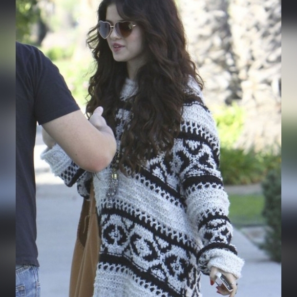 Free People Wool Blend Open Knit Aztec Boho Print Crewneck Pullover XS White - Picture 6 of 11